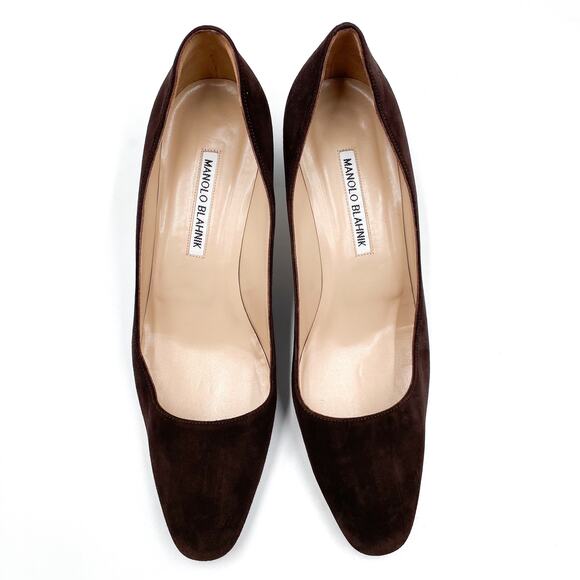 Manolo Blahnik Okkatopla Pumps Brown Suede Slip On Low Block Heel Sz 38.5 / 8.5 - Picture 3 of 10